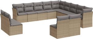vidaXL vidaXL 13-cz. zestaw mebli ogrodowych z poduszkami, beżowy, polirattan 2