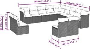 vidaXL vidaXL 13-cz. zestaw mebli ogrodowych z poduszkami, beżowy, polirattan 6