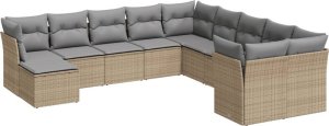 vidaXL 11-częsciowy zestaw mebli ogrodowych z poduszkami, beżowy, polirattan 2