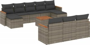 vidaXL 11-częsciowy zestaw mebli ogrodowych z poduszkami, szary rattan PE 2