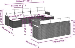 vidaXL 11-częsciowy zestaw wypoczynkowy do ogrodu, poduszki czarny rattan PE 8