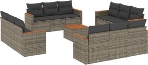 vidaXL 13-częsciowy zestaw mebli ogrodowych z poduszkami, szary, polirattan 2