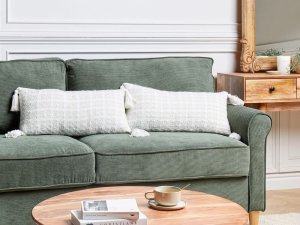 Beliani 2 poduszki dekoracyjne w kratę 30 x 60 cm beżowe DOURIS 2