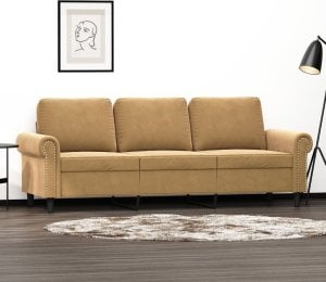 vidaXL Sofa 3-osobowa, brązowa, 180 cm, tapicerowana aksamitem Lumarko! 1