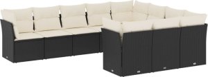 vidaXL 10-cz. zestaw wypoczynkowy do ogrodu, poduszki czarny rattan PE 2