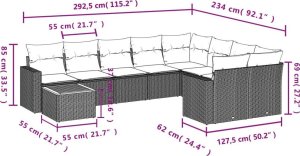 vidaXL 10-częsciowy zestaw mebli ogrodowych z poduszkami, beżowy, polirattan 3