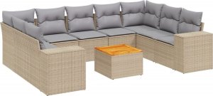 vidaXL 10-częsciowy zestaw mebli ogrodowych z poduszkami, beżowy, polirattan 2
