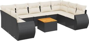 vidaXL 10-częsciowy zestaw wypoczynkowy do ogrodu, poduszki czarny rattan PE 2