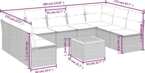 vidaXL 10-częsciowy zestaw wypoczynkowy do ogrodu, poduszki czarny rattan PE 8