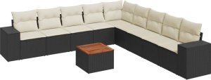 vidaXL 10-częsciowy zestaw wypoczynkowy do ogrodu, poduszki czarny rattan PE 2