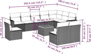 vidaXL 11-częsciowy zestaw mebli ogrodowych z poduszkami, szary rattan PE 3