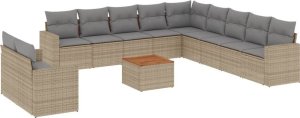 vidaXL 12-częsciowy zestaw mebli ogrodowych z poduszkami, beżowy, polirattan 2