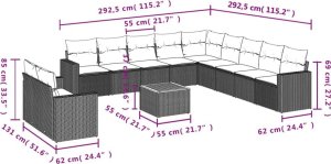 vidaXL 12-częsciowy zestaw mebli ogrodowych z poduszkami, beżowy, polirattan 3