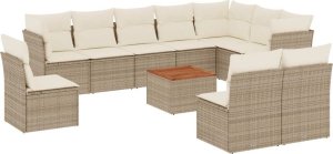 vidaXL 11-częsciowy zestaw mebli ogrodowych z poduszkami, beżowy, polirattan 2