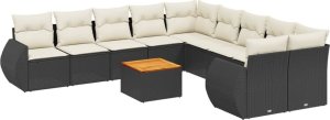 vidaXL 11-częsciowy zestaw wypoczynkowy do ogrodu, poduszki czarny rattan PE 2