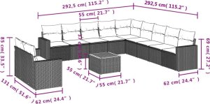 vidaXL 12-częsciowy zestaw mebli ogrodowych z poduszkami, szary, polirattan 3