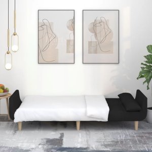 vidaXL 2-osobowa kanapa, 2 poduszki, czarna, tapicerowana tkaniną 3