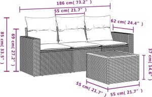 vidaXL 4-częsciowy zestaw mebli ogrodowych z poduszkami, beżowy, polirattan 3