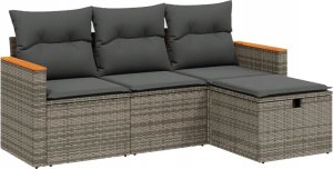 vidaXL 4-częsciowy zestaw wypoczynkowy do ogrodu, poduszki, szary, rattan PE 1