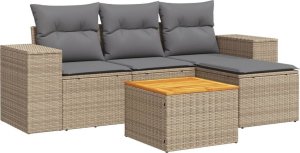 vidaXL 5-częsciowy zestaw mebli ogrodowych z poduszkami, beżowy, polirattan 2