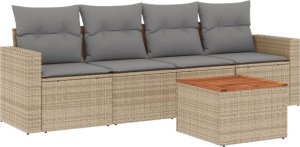 vidaXL 5-częsciowy zestaw mebli ogrodowych z poduszkami, beżowy, polirattan 2