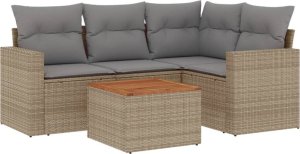 vidaXL 5-częsciowy zestaw mebli ogrodowych z poduszkami, beżowy, polirattan 2