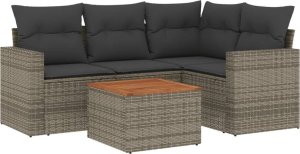 vidaXL 5-częsciowy zestaw wypoczynkowy do ogrodu, poduszki, szary rattan PE 2