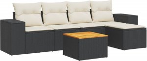 vidaXL 6-częsciowy zestaw mebli ogrodowych z poduszkami, czarny polirattan 2