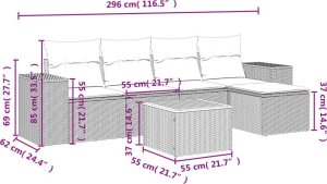 vidaXL 6-częsciowy zestaw mebli ogrodowych z poduszkami, czarny polirattan 3
