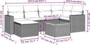 vidaXL 7-częsciowy zestaw wypoczynkowy do ogrodu, z poduszkami, szary 3