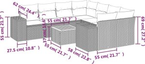 vidaXL 9-częsciowy zestaw mebli ogrodowych z poduszkami, beżowy, polirattan 3