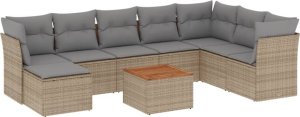 vidaXL 9-częsciowy zestaw mebli ogrodowych z poduszkami, beżowy, polirattan 2