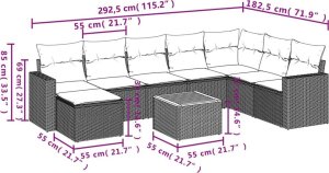 vidaXL 9-częsciowy zestaw mebli ogrodowych z poduszkami, szary, polirattan 3