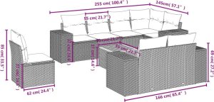 vidaXL 9-częsciowy zestaw wypoczynkowy do ogrodu, z poduszkami, czarny 8