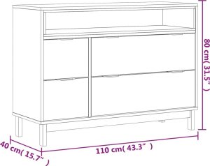 vidaXL Komoda FLAM, 110x40x80 cm, lite drewno sosnowe 10