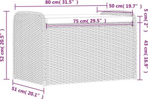 vidaXL Ławka ze schowkiem i poduszką, brąz, 80x51x52 cm, polirattan 11