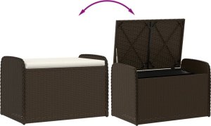 vidaXL Ławka ze schowkiem i poduszką, brąz, 80x51x52 cm, polirattan 7