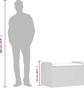 vidaXL Ławka ze schowkiem i poduszką, brąz, 80x51x52 cm, polirattan 10