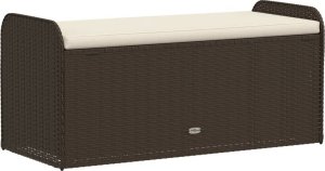 vidaXL Ławka ze schowkiem i poduszką, brąz, 115x51x52 cm, polirattan 6