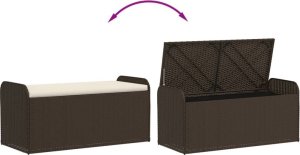 vidaXL Ławka ze schowkiem i poduszką, brąz, 115x51x52 cm, polirattan 7