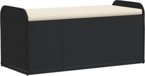 vidaXL Ławka ze schowkiem i poduszką, czarna, 115x51x52 cm, polirattan 2