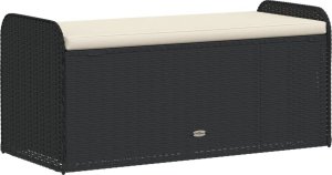 vidaXL Ławka ze schowkiem i poduszką, czarna, 115x51x52 cm, polirattan 6