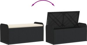 vidaXL Ławka ze schowkiem i poduszką, czarna, 115x51x52 cm, polirattan 7
