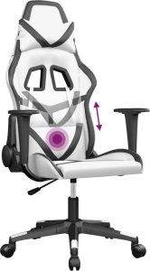 Fotel vidaXL Masujący fotel gamingowy, biało-czarny, sztuczna skóra 6