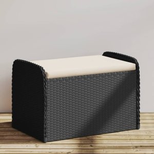 vidaXL Ławka ze schowkiem i poduszką, czarna, 80x51x52 cm, polirattan 1