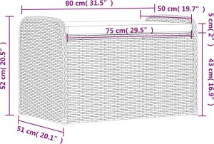 vidaXL Ławka ze schowkiem i poduszką, czarna, 80x51x52 cm, polirattan 11