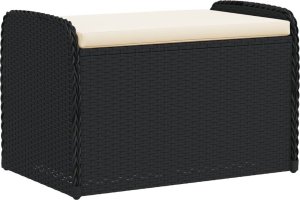 vidaXL Ławka ze schowkiem i poduszką, czarna, 80x51x52 cm, polirattan 2