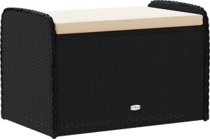 vidaXL Ławka ze schowkiem i poduszką, czarna, 80x51x52 cm, polirattan 6