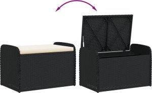 vidaXL Ławka ze schowkiem i poduszką, czarna, 80x51x52 cm, polirattan 7