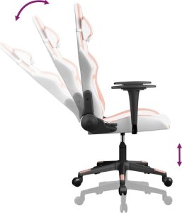 Fotel vidaXL Masujący fotel gamingowy, biało-różowy, sztuczna skóra 5